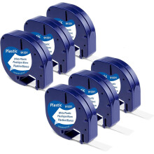 Etikettenersatz, kompatibel mit DYMO Letratag Refill 91331 (S0721660) LT-Kunststoff-Etikettenband 1/2" x 13' (12 mm x 4 m) - 6 Stück