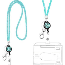 Kristall-Schlüsselanhänger-Halskette, durchsichtiges Strass-Kristall-Bling-Schlüsselband und Umhängeband für Schlüssel (blau)
