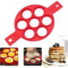 Antihaft-Pfannkuchenring aus Silikon, 7 Löcher, Silikonformen, wiederverwendbar, rot, antihaftbeschichtet, Eierformer