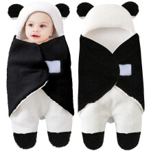 Wickeldecke mit Kapuze für Babys und Neugeborene, Fleece-Wickelschlafsack für Babys und Mädchen (schwarz)