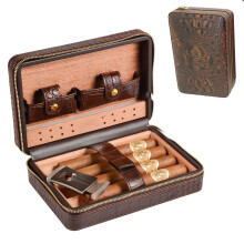 Reise-Humidor-Etui aus Leder für Zigarren, tragbares Zedernholz mit Befeuchter für 4 Zigarren