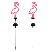 Solar-Gartenleuchten mit Flamingo-Motiv, rosa, Neon-Design, für den Außenbereich, Solar-Wegeleuchten für Rasen, Hof, Gehwege, 2 Stück