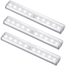 Bewegungsmelderleuchte für den Innenbereich, 10 LED-Bewegungsmelder-Schrankleuchten, batteriebetrieben, magnetisch, Unterschrankleuchten (3er-Pack)