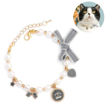 Perlenkette für Hunde und Katzen, Halsband, glitzerndes Zubehör, Band, Liebesanhänger, Haustierschmuck – Schwarz – S
