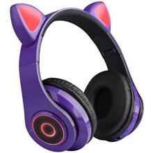 Niedliche kabellose Kopfhörer mit Katzenohren, Bluetooth 5.0, Over-Ear-Kopfhörer mit 7-farbigem LED-Licht