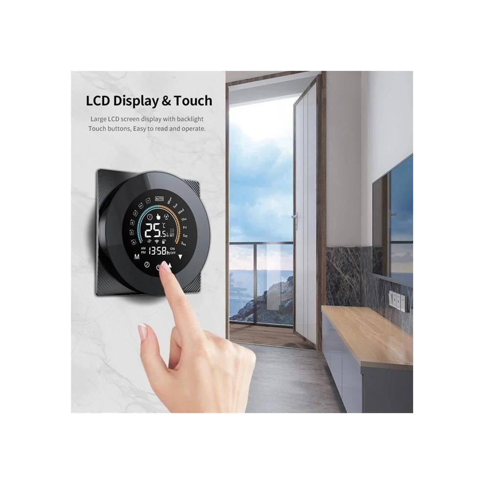 Thermostat numérique tactile LCD Tuya Wi-Fi, contrôle de la température pour Alexa, noir, chaudière à gaz (Wi-Fi)