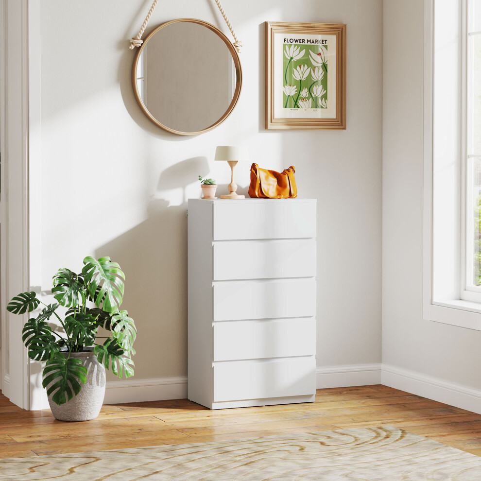 Homcom Bedroom Chest Of Drawers, 5 Drawers Dresser, Drawer Unit, White
