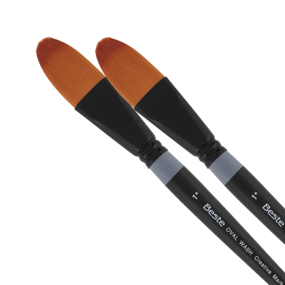 Creative Mark Beste Golden Taklon Oval Wash 1"""" - Lot De 2 Pinceaux D'artiste Professionnels Pour Aquarelle, Pour Peinture Acrylique, Manche Cour-image