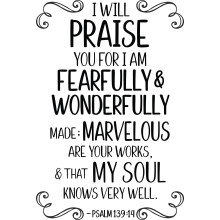 African American Expressions Wonderfully Made Psalm 139:14 Peel and Stick Wall Art Decal - Inspirational Home Decor - Adhesive and Reusable Matte