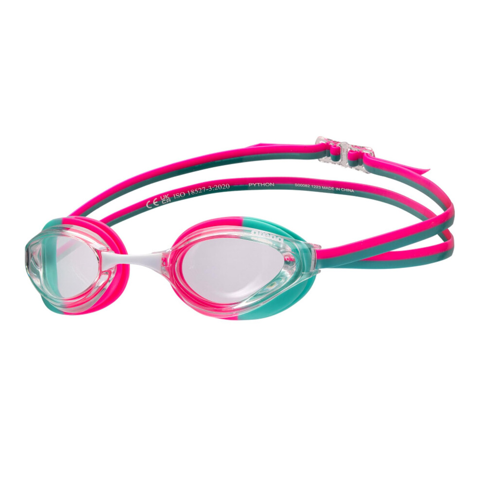 Arena Unisex Adults Python Racing Swim Goggles For Men And Women Competitive Swimmers Anti-Fog Non-Mirror Lens Max Comfort Lap Swimming Clear/Shockin
