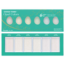 Kuretake GANSAI TAMBI OPAL COLORS 6 colors set Watercolor paint for Professional for artists and crafters Illustrations Drawing Lettering Made i