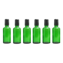 6PCS 50ml Empty Portable Green Glass Roll on Bottles With Stainless Steel Ball and Black Cap For Perfume Essential Oil Roller Bottles Vial Contai