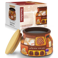 PieceRelax 3D-puzzelpot 64 plastic stukjes voor volwassenen - Live Cosy - Houten dekselcontainer voor keuken Eetkamer Studeerkamer Geen lijm nodig Kl