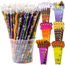 JOYIN 96-teiliges Halloween-Bleistifte- und Lineal-Schreibwarenset inklusive 48 verschiedenen Bleistiften mit 12 Designs, 48 Halloween-Lesezeiche
