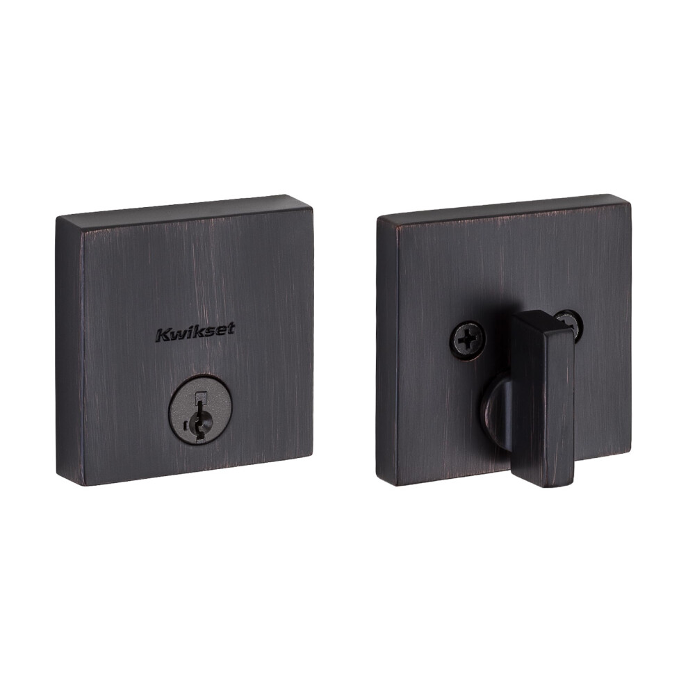 Kwikset Downtown Deadbolt Lock Venetian Bronze Square Exterior Keyed Front Entry Door Pick Resistant Smartkey Rekey Security Single Cylinder Dead 883351760560
