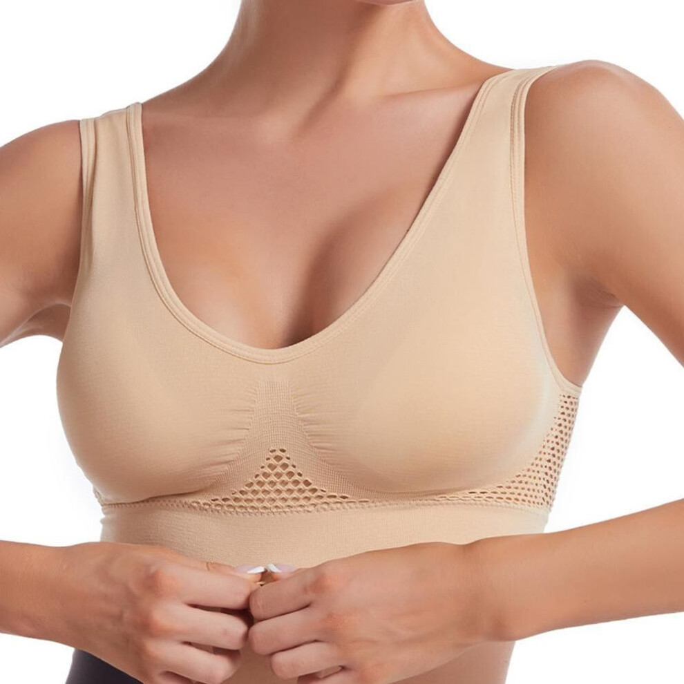 (beige, 4XL) Seamless Women Sports Bras Fitness Gym Running Underwear Shockproof Bra Breathable without Underwire Bralette Plus Size Crop Top Yoga Bra