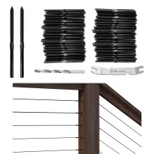 Muzata 100 Pack 1/8"" Black Cable Railing Hardware Kit Swage Lag Screws Left and Right Handed Thread for Wood Post T316 Stainless Steel Deck Cable Rai
