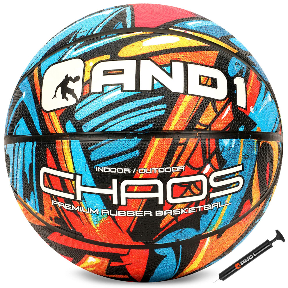 AND1 Chaos Basketball: Official Regulation Size 7 (29.5 inches) Rubber - Deep Channel Construction Streetball Made for Indoor Outdoor Basketball Game