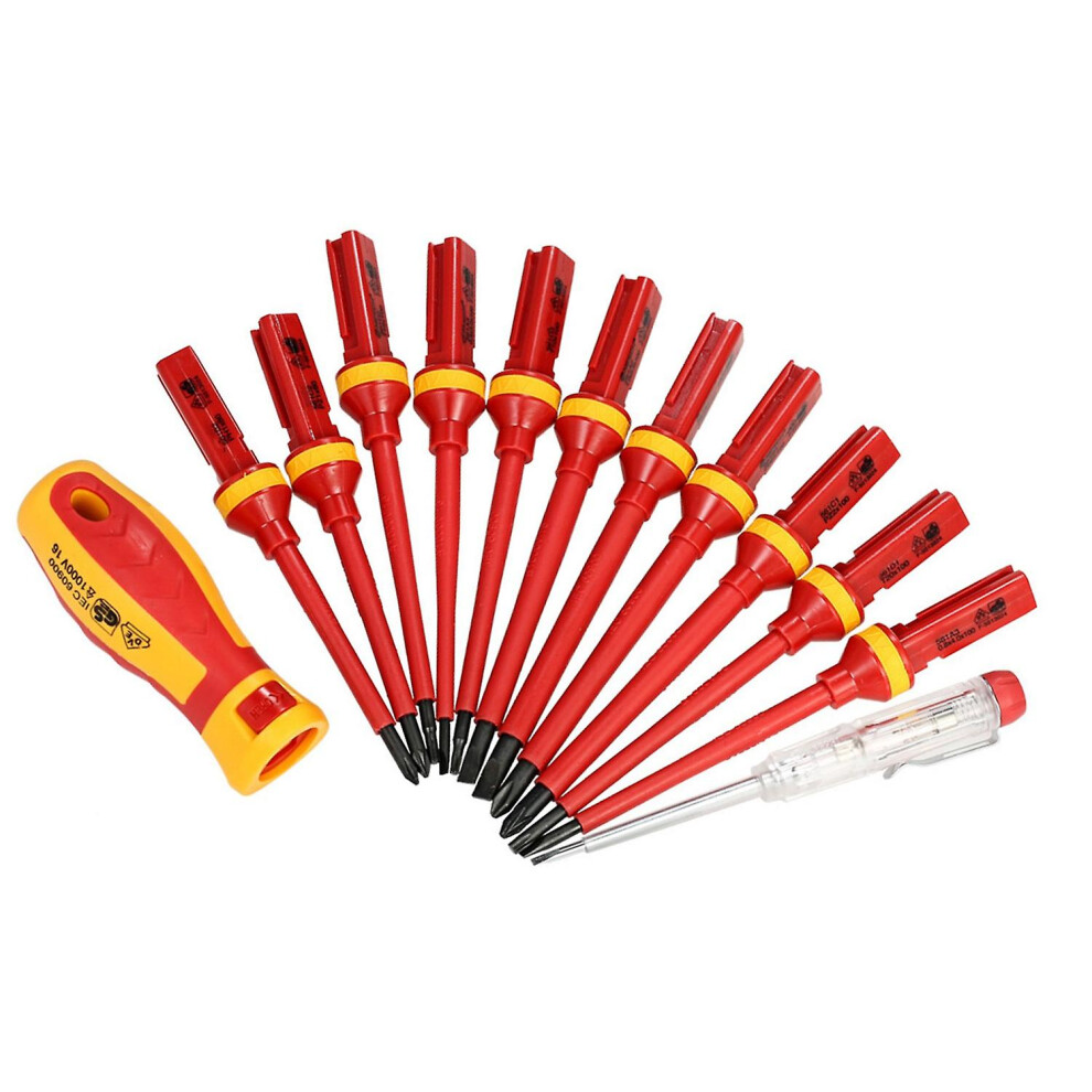 (As Show, One Size) 13Pcs 1000V Changeable Insulated Screwdrivers Set With Magnetic Slotted Phillips Pozidriv Torx Bits 6909775657119