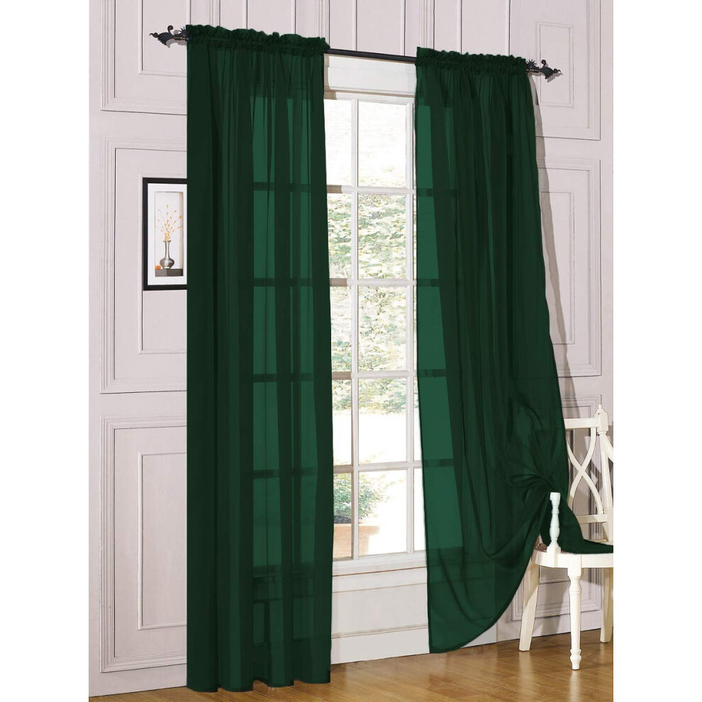 Decotex 2 Piece Sheer Voile Light Filtering Rod Pocket Window Curtain Panel Drape Set Available in a Variety of Sizes and Colors (54"" X 120""  Hunter-image-OPC-PHCKQCJ-NEW