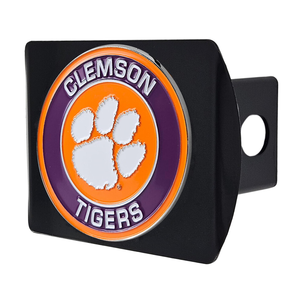 Clemson University Tigers Metal Hitch Cover With 3D Color Logo By Fanmats - Round Molded Design - Easy Installation On Truck Suv Car - I Black 840391206977