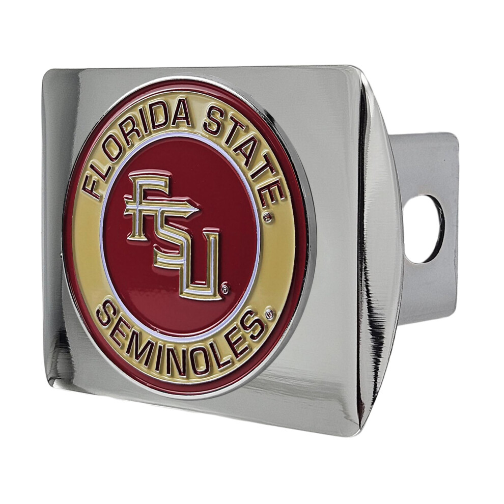 Florida State University Seminoles Chrome Metal Hitch Cover With 3D Color Team Logo By Fanmats - Round Molded Design - Easy Installation On Truck Suv 840391206816
