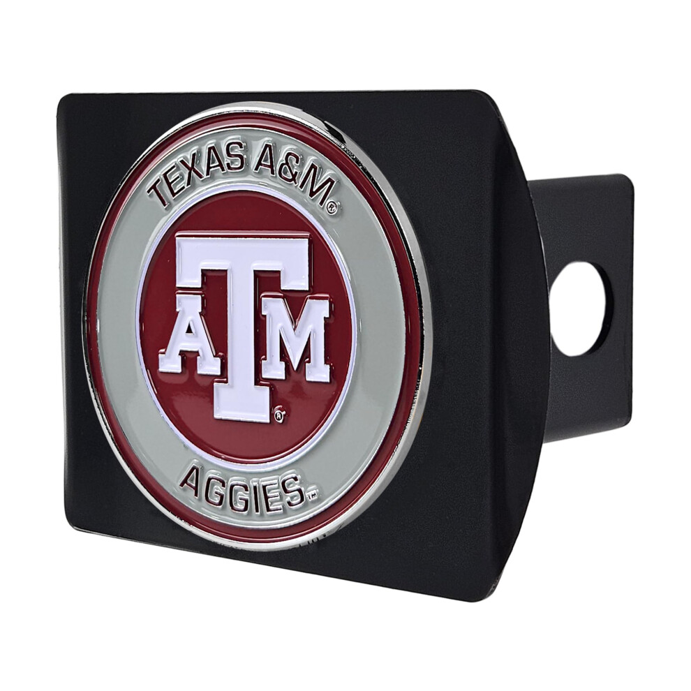 Texas A&M University Aggies Metal Hitch Cover With 3D Color Team Logo By Fanmats - Round Molded Design - Easy Installation On Truck Suv Car - Black 840391206939