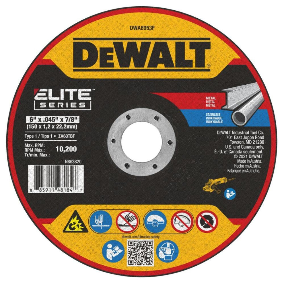 DEWALT DWA8953F T1 XP CER Fast Cut-Off Wheel  6"" x 0.045"" x 7/8