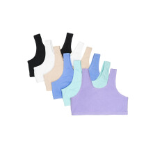 Reggiseno sportivo elasticizzato Fruit of the Loom Multi Cotton per bambine, disponibile in confezioni da 6, nei colori Aruba Blue/Hyacinto/Fiord