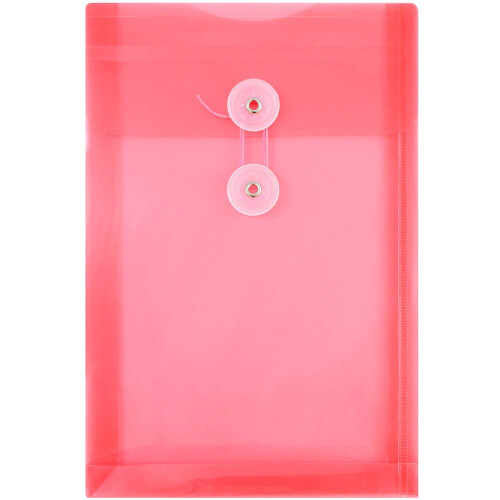 JAM PAPER Plastic Envelopes with Button & String Tie Closure - 6 1/4 x 9 1/4 - Red - 12/Pack