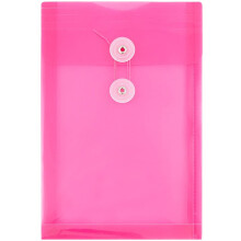Envelopes de plstico JAM PAPER com boto e fecho de cordo - 6 1/4 x 9 1/4 - Rosa fcsia - 12/pacote