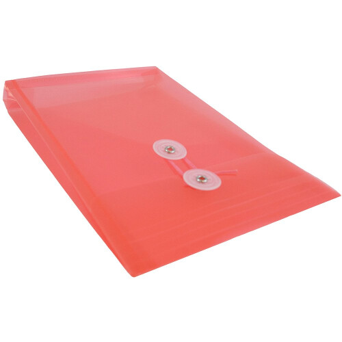 JAM PAPER Plastic Envelopes with Button & String Tie Closure - 6 1/4 x 9 1/4 - Red - 12/Pack 2