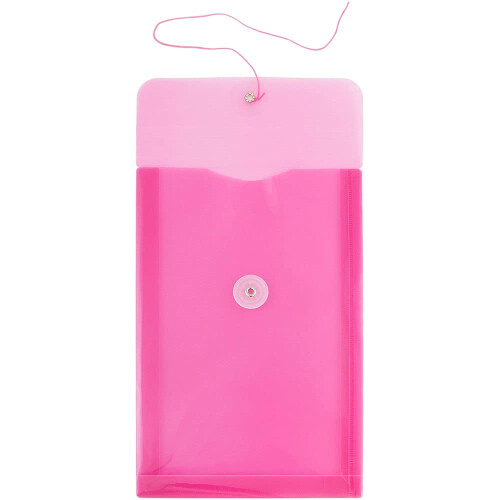 JAM PAPER Plastic Envelopes with Button & String Tie Closure - 6 1/4 x 9 1/4 - Fuchsia Pink - 12/Pack 1