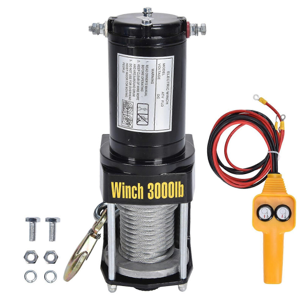 (As Show, One Size) Electric Winch Steel Wire Rope Recovery Kit For Towing Atv Utv Off Road 12V 3000Lbs 6909775971574