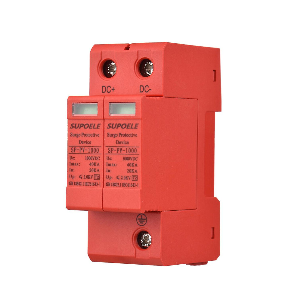 (As Show, One Size) Dc 1000V Surge Protective Device 2P 40Ka Surge Arrester Photovoltaic Pv Thunder Proof Protector Brea 6909775530368