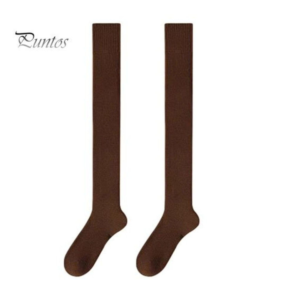 (dark coffee) 1 Pair Women Winter Socks Plush Over Knee Socks Anti-slip Solid Color Warm Thickened Stockings Warmth Socks for Various Occasions