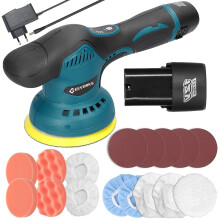 (19pcs set, One size) Cordless Eccentric Car Polisher 8 Gears of Speeds Adjustable Electric Auto Polishing Machine Multifu