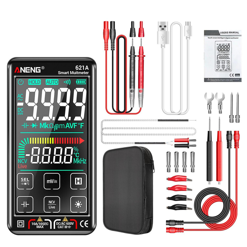 (Red, One Size) Aneng 621A Touch Screen Intelligent Digital Multimeter 9999 Counts Auto Range Rechargeable Portable 6909775629611