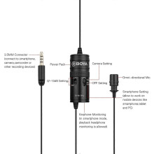 (As show, One size) BOYA BY-M1 Pro Omni-Directional Lavalier Microphone Single Head Clip-on Condenser Mic for Smartphone DSLR Camcorder Audio Recorder PC Recording Device