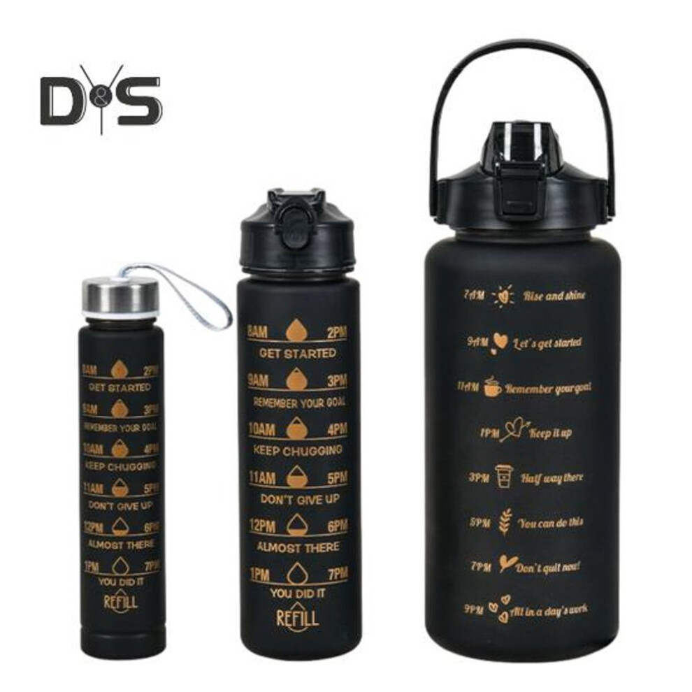 (as the picture, A) 3Pcs Silicone Straw Water Bottles Leakproof BPA Free Gradient Design 9/25/64oz Reusable Water Bottle with Time Markers for Gym Hiking