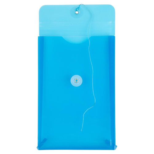 JAM PAPER Plastic Envelopes with Button & String Tie Closure - 6 1/4 x 9 1/4 - Blue - 12/Pack 1