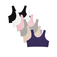 Fruit of the Loom Sportbeha met opbouw-stretch voor meisjes, 6-pack, bosbes/zwart/grijs/wit/zand/blush 36