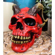 Ebros Day of The Dead El Diablo Horned Devil Skull Figurine Hell Spawned Imp Demon Skull Statue 5"" L