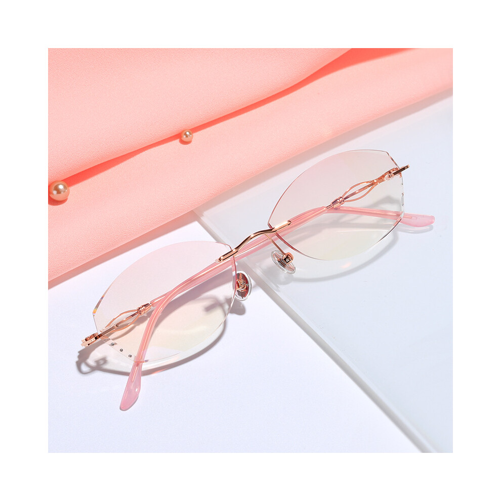 Gold/Pink/Blue (+1.0, Frame Temples) Women Rimless Tinted Reading Glasses Light Blocking Elegant Readers +1.0 1.5 2.0 2.5 3.0 3.5