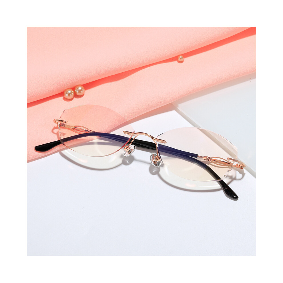 Gold/Black/Blue (+2.5, Frame Temples) Women Rimless Tinted Reading Glasses Light Blocking Elegant Readers +1.0 1.5 2.0 2.5 3.0 3.5