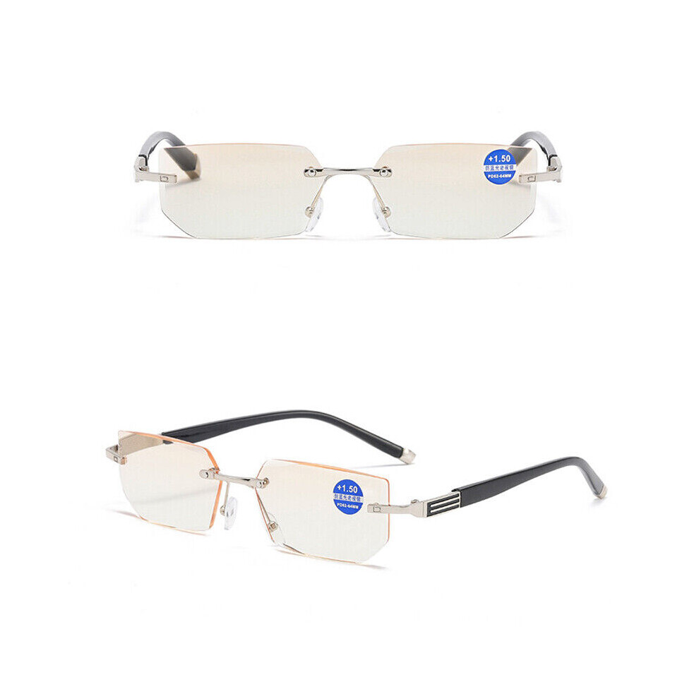 Yellow/Blue/Light (+3.5, Gradient ) Unisex Reading Glasses Rimless Blocking Reader Glasses +1.0 ~ +4.0