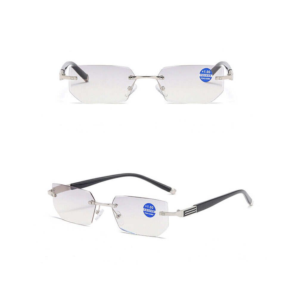 Gray/Blue/Light (+2.5, Gradient ) Unisex Reading Glasses Rimless Blocking Reader Glasses +1.0 1.5 2.0 2.5 3.0 3.5 4.0