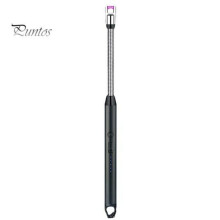 (nero) Accenditore elettrico USB con accenditore a impulsi senza fiamma, antivento, con manico lungo,