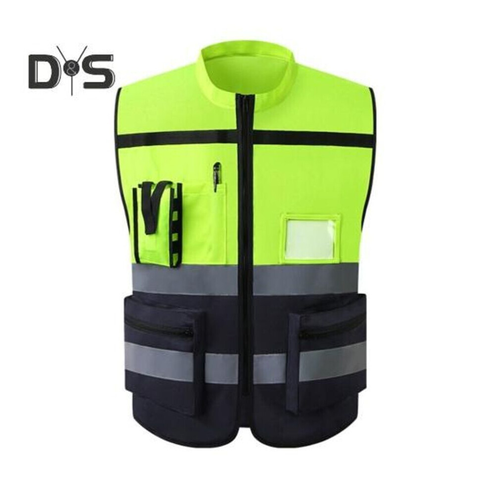 (jaune fluorescent, L) Homme Femme Gilet réfléchissant haute visibilité Col montant Sans manche Multi-poches Design Gilet Clear Id