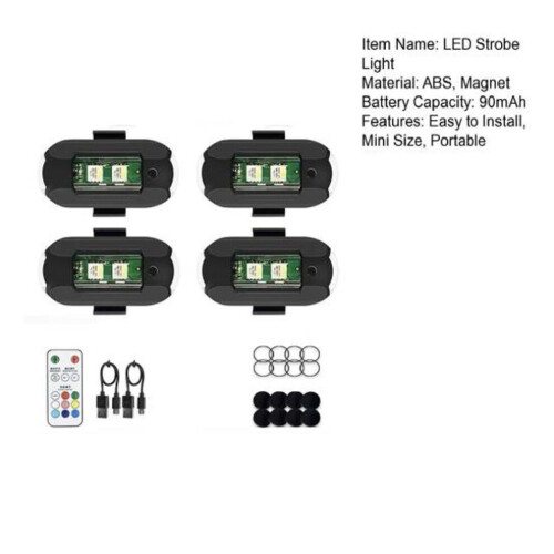 (4pcs) Led Strobe Light With 7 Colors Multiple Flashing Modes High-brightness Remote Control Simple Installation Motorcycle Vehicle 1